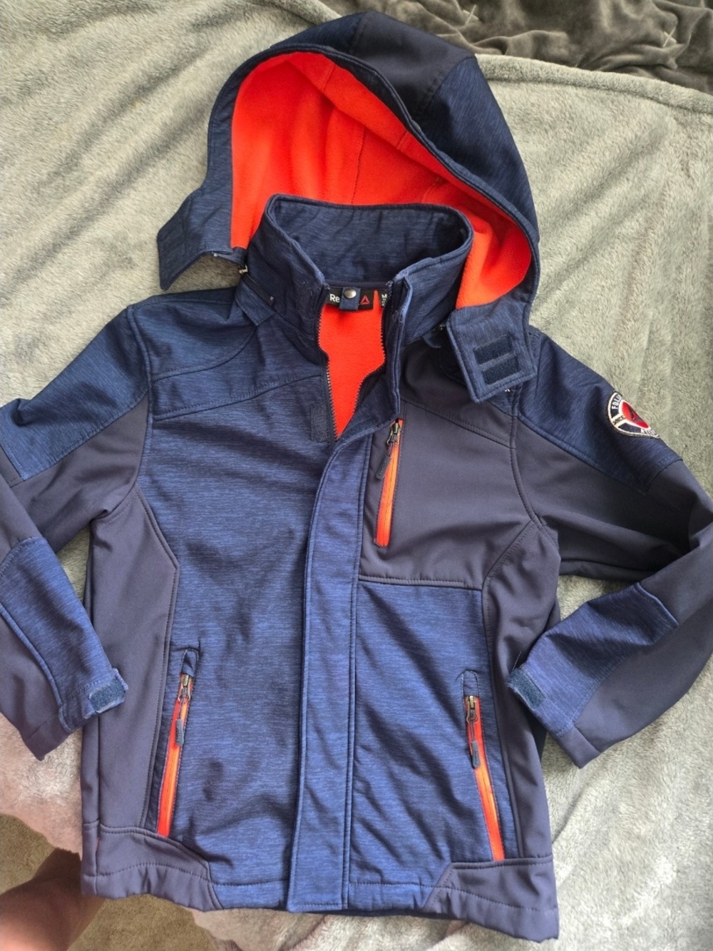 Reebok Boys Navy and Orange Hooded Puffer Jacket Coat Reebok